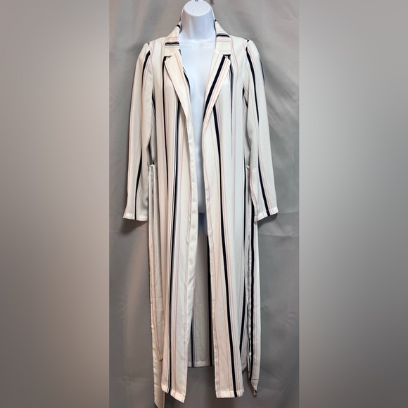 Guess Black Red Stripe Georgette Trench‎ Kimono Longline Shirt Sz XS Women’s - Picture 1 of 10